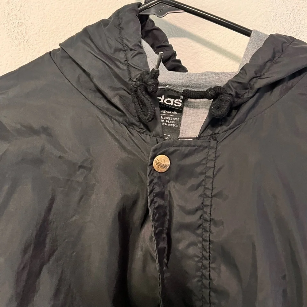Adidas Black White Three Striped Button Zipper Front Water Resistant Jacket L